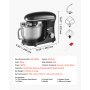 VEVOR Robot da Cucina Impastatrice 1400 W 5,68 L Robot da Cucina con Testa Inclinabile Ciotola in Acciaio Inossidabile Gancio per Impastare Frusta Raschietto, Robot da Cucina Domestico per Mescolare