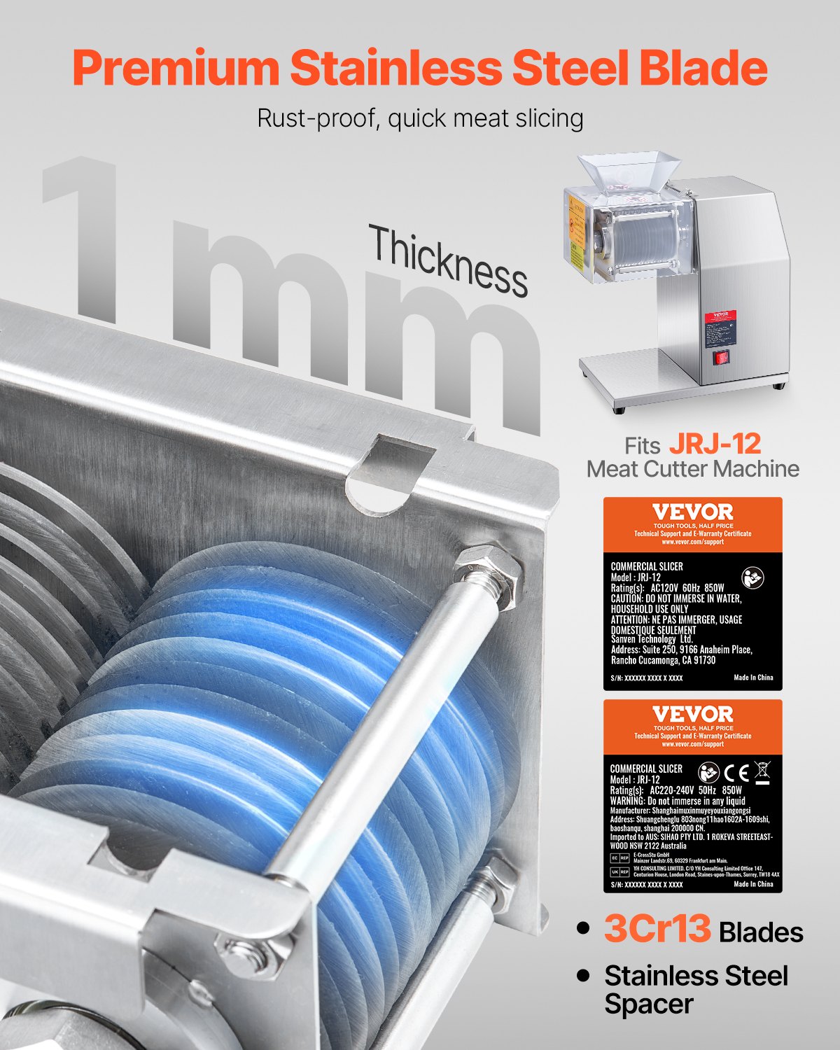 VEVOR 86 mm blade for commercial meat slicer, a blade set for SJY-DQ90 meat slicer, stainless steel cutter slicer blade set (7 mm cutting thickness) for boneless meat