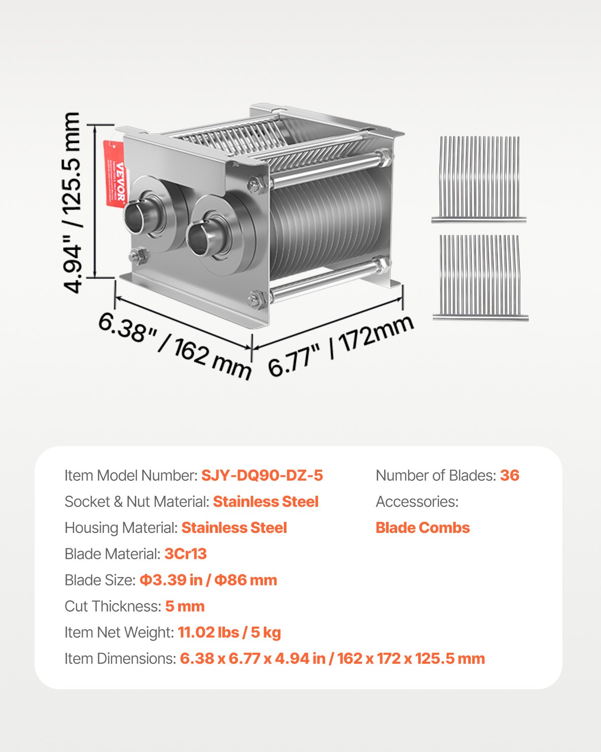 VEVOR 86 mm blade for commercial meat slicer, a blade set for SJY-DQ90 meat slicer, stainless steel cutter slicer blade set (5 mm cutting thickness) for boneless meat