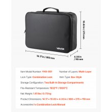VEVOR Borsa Portadocumenti Ignifuga, Scatola Ignifuga e Impermeabile con Isolamento Termico a 1000°C con Serratura, Borsa Portatile Multistrato per Documenti da Viaggio, File per Ufficio