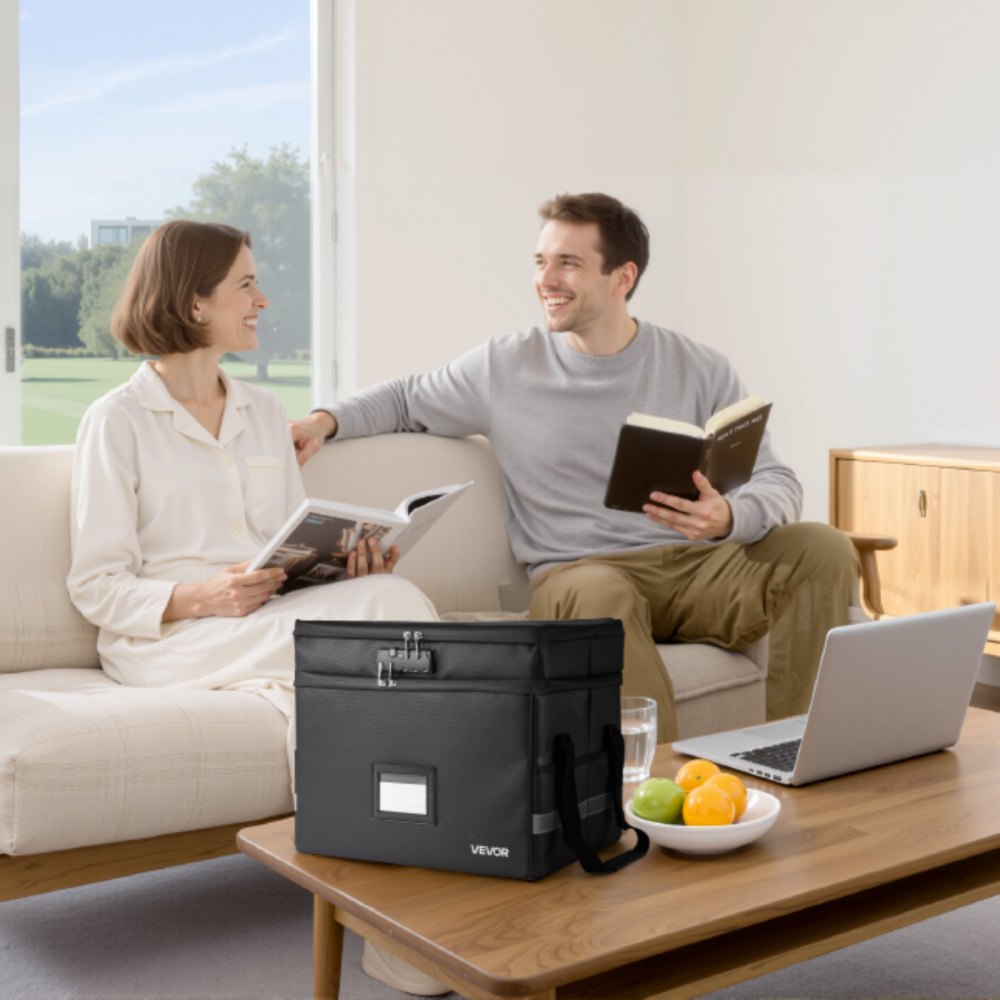 VEVOR Fireproof Document Box, 1000 ℃ Heat Insulated Fireproof & Waterproof Box with Lock, Portable Two-Layer File Storage Organizer Home Office Travel Use, for Passports, Important Documents, Files