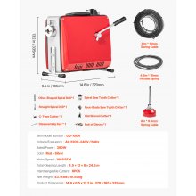 VEVOR Macchina Sturatubi Elettrica per Scarico di Tubi Portatile, 390 W, 1400 giri/min, con Cavo a Molla in Acciaio, Pulitrice per Tubi di Scarico con 6 Taglierine Diametro 50-110 mm