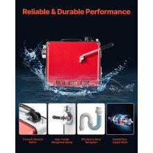 VEVOR Macchina Sturatubi Elettrica per Scarico di Tubi, 500 W, 1400 giri/min, con Cavo a Molla in Acciaio, Pulitrice per Tubi di Scarico Frese Intercambiabile 8 pezzi, Docce, Bagno, Cucina