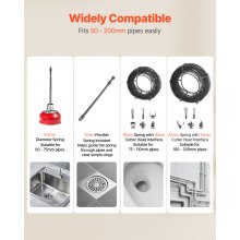 VEVOR Macchina Sturatubi Elettrica per Scarico di Tubi, 850 W, 1400 giri/min, con Cavo a Molla in Acciaio, Pulitrice per Tubi di Scarico con 11 Taglierine per Pulizia Fognature Docce Bagni Cucine