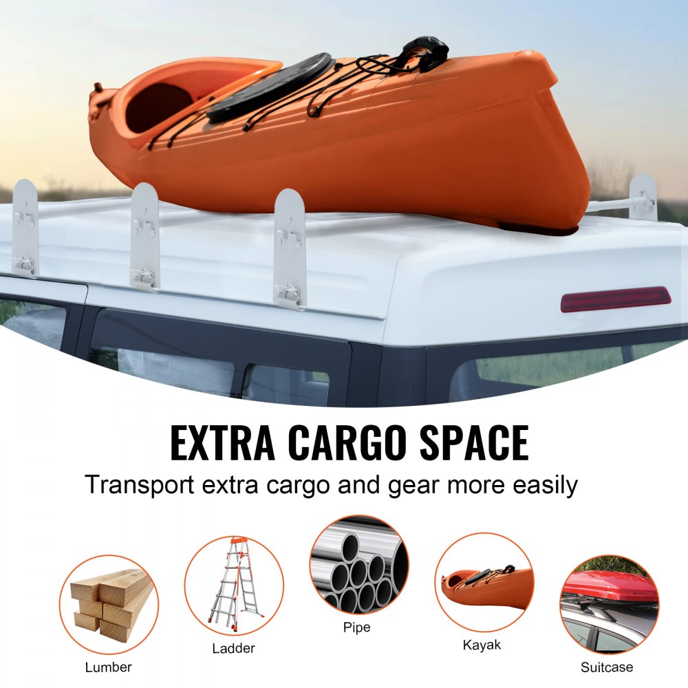 VEVOR Roof Ladder Rack Roof Rails 3 pcs. 1020-1900mm Length Adjustable Truck Rack Roof Carrier, 340kg Load Capacity Truck Luggage Racks Aluminum Alloy Rust and Corrosion Resistant Roof Rack