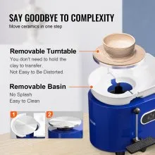 VEVOR Tornio per Ceramica Argilla con Pedale 450 W Diametro 28 cm Velocità 60-300 giri/min, Macchina Ruota di Ceramica Fai-da-te Hobbista Controllo con Schermo LCD 450W Livello di Rumore entro 60 dB