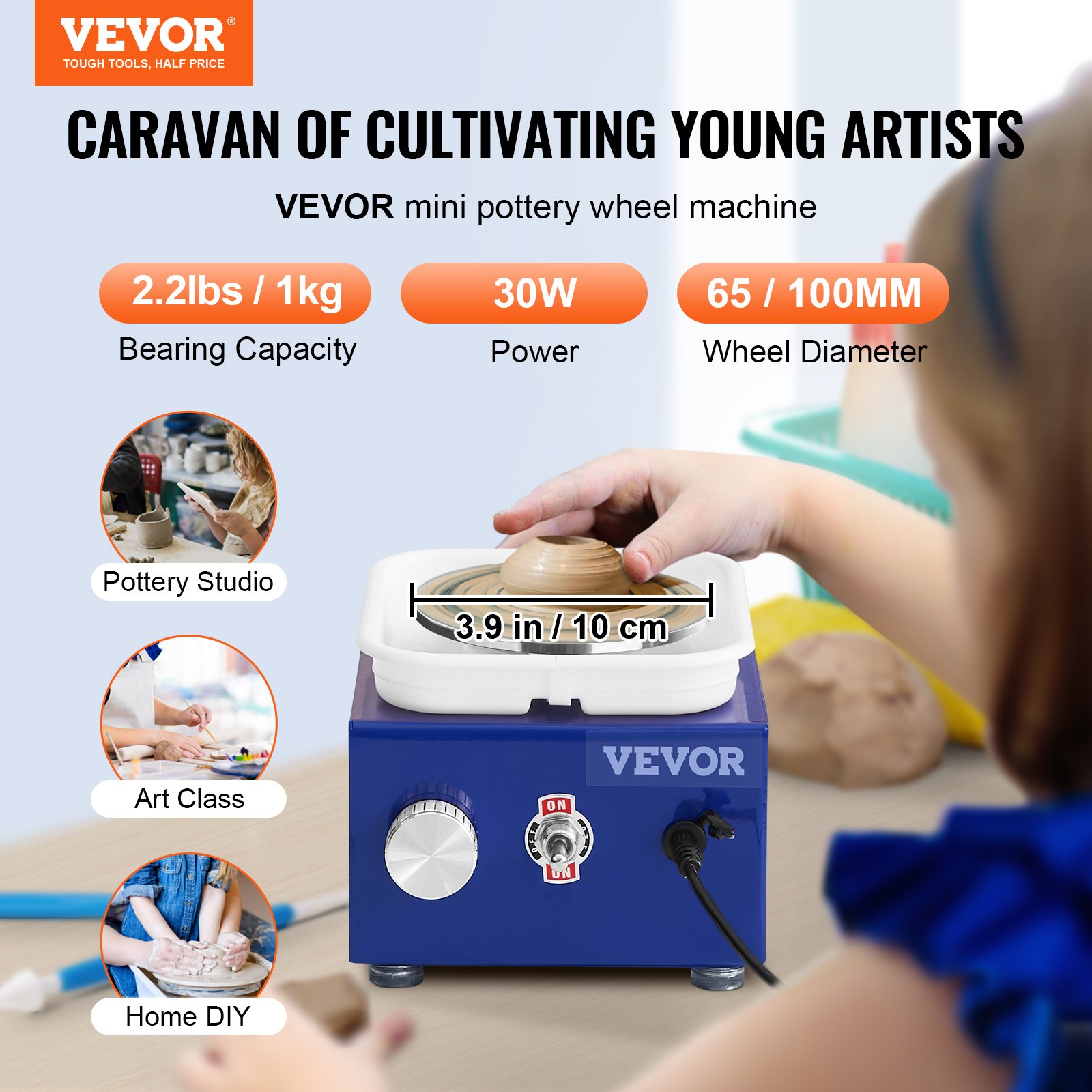 VEVOR Pottery Wheel Ceramic Wheel Machine 30W, Blue Electric Pottery Wheel Machine 10cm 300 RPM Pottery Wheel Machine, Shaping Machine with Apron, Suitable for Beginners, Enthusiasts etc.