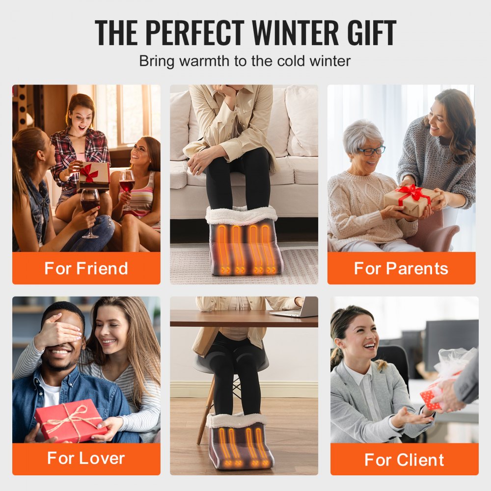 VEVOR Scaldapiedi Elettrico, Cuscinetto Riscaldante Bifacciale per Piedi, Pantofole Riscaldanti a 6 Livelli con Timer Spegnimento Automatico, Stivali Riscaldati in Flanella Morbida, Scarpe Lavabili