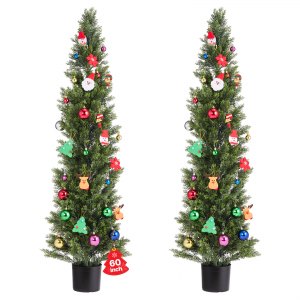 ECOLVANT Due alberi artificiali da 90 cm, resistenti ai raggi UV, piante in vaso, albero di cedro artificiale, arbusti artificiali, per interni ed