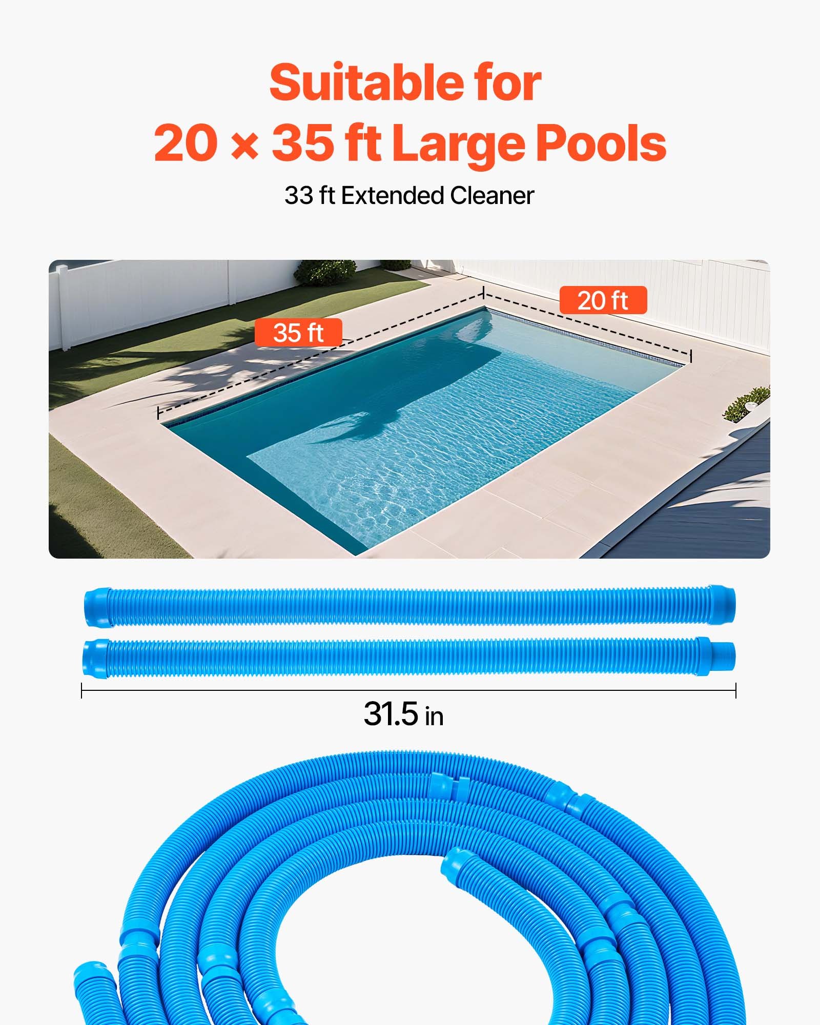 VEVOR Aspirapolvere per Piscina con Funzione di Aspirazione, Kit Aspirapolvere con Ventosa per Piscina Spazzatrice per Pulizia con 12 Tubi, Adatto per Piscine Interrate e Fuori Terra, Blu