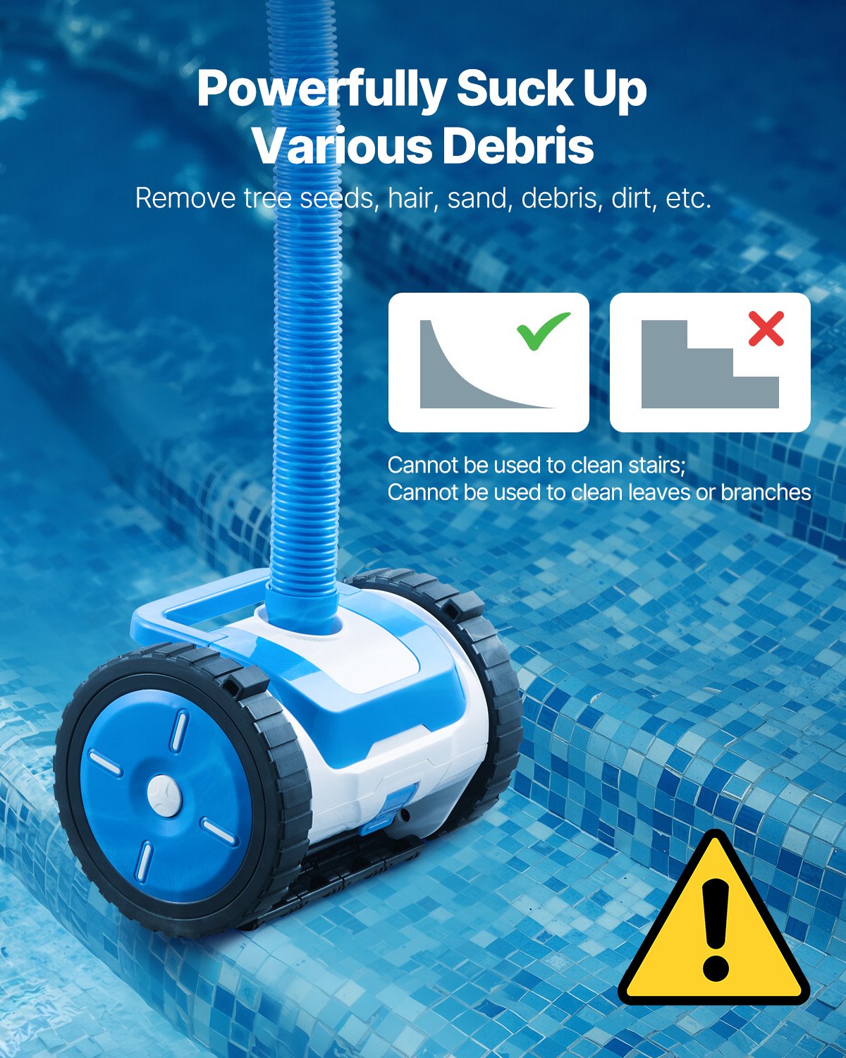 VEVOR Pulitore per Piscina ad Aspirazione con Ruote Aspirapolvere per Pulizia di Piscina con Lato di Aspirazione, Spazzatrice per Pulizia con Aspirapolvere Aspirazione con 2 Ruote, Adatto Pompa 1100W