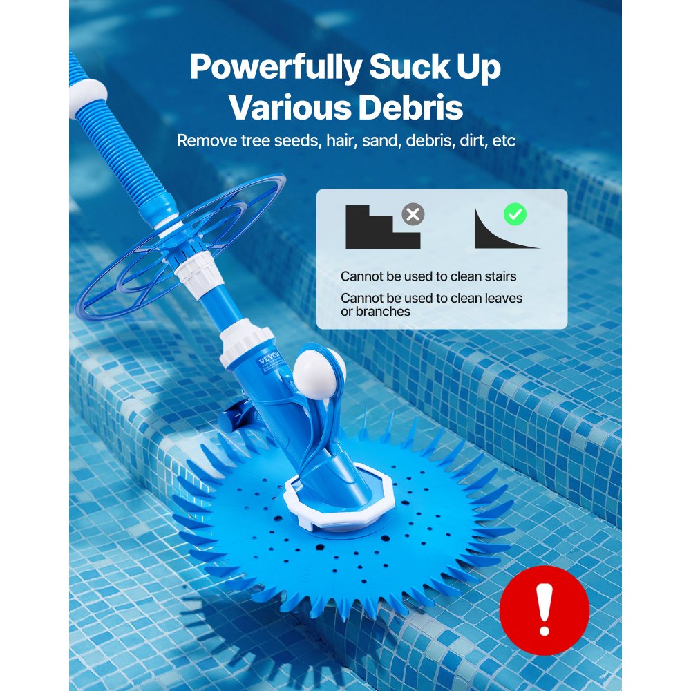 VEVOR Pool Cleaner with Suction Function, Automatic Pool Vacuum Cleaner, Side Pool Cleaner, Pool Sweeper with Suction Function & 12 Hoses, for In-Ground and Above-Ground Pools up to 6 x 10 m