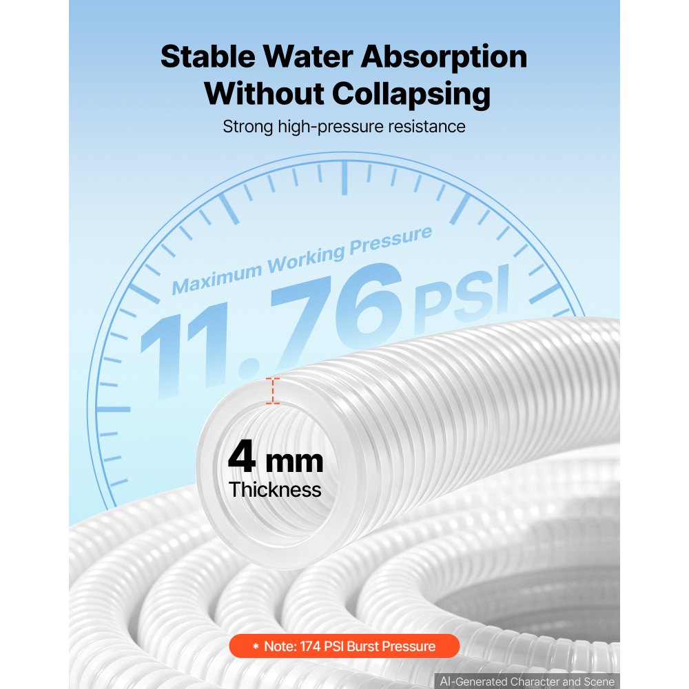 VEVOR Tubo Aspirazione PVC per Pompa Acqua Sommersa Lunghezza 7,6m Bianco Diametro Interno 50,8mm, Pressione 0,8 bar, Temperatura da -23,3 a 51,7 °C, per Irrigazione Agricola, con Filtro a Sabbia