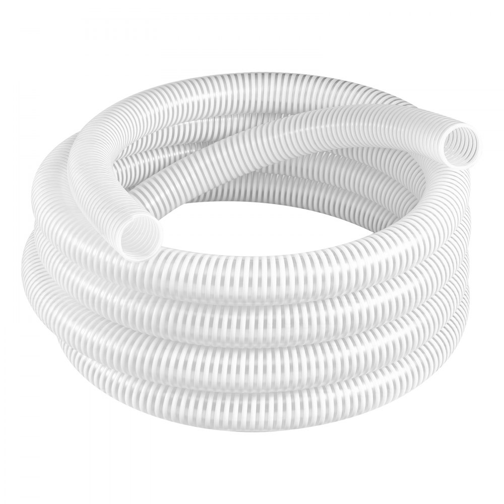 VEVOR Tubo Aspirazione PVC per Pompa Acqua Sommersa Lunghezza 7,6m Bianco Diametro Interno 50,8mm, Pressione 0,8 bar, Temperatura da -23,3 a 51,7 °C, per Irrigazione Agricola, con Filtro a Sabbia