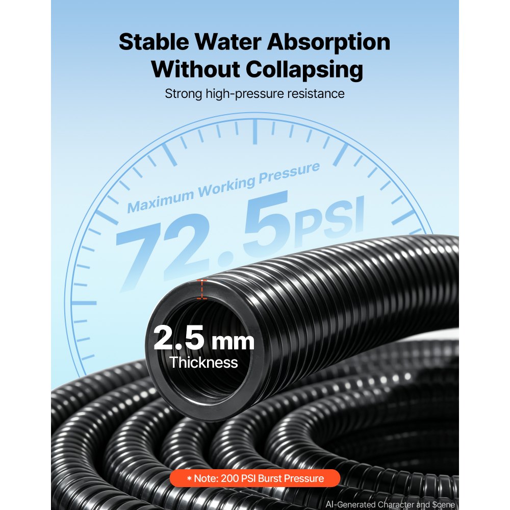 VEVOR Tubo di Aspirazione PVC per Pompa Acqua Sommersa Lunghezza 25 m Nero Diametro Interno 25 mm, Pressione 5 bar, Temperatura -5 a 60 °C, per Irrigazione Agricola, con Filtro a Sabbia, per Piscina