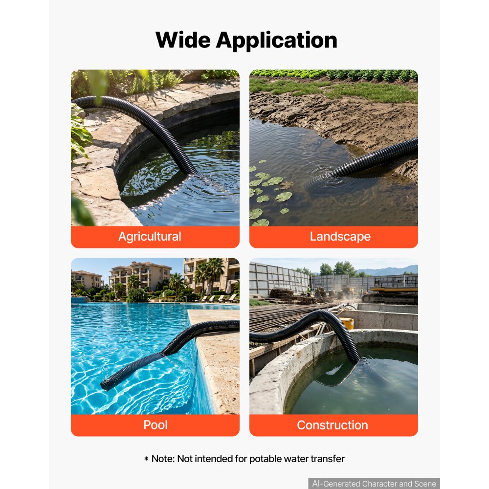 VEVOR Tubo di Aspirazione PVC per Pompa Acqua Sommersa Lunghezza 25 m Nero Diametro Interno 25 mm, Pressione 5 bar, Temperatura -5 a 60 °C, per Irrigazione Agricola, con Filtro a Sabbia, per Piscina