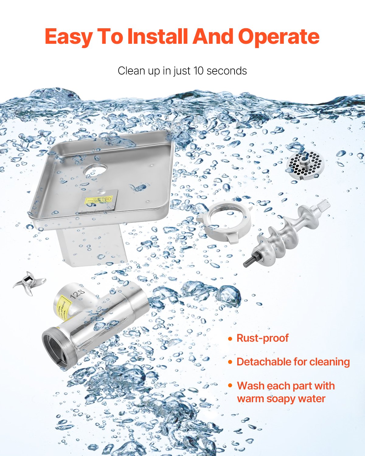 VEVOR Tritacarne Elettrico 4,98 kg/min Insaccatrice per Salsicce con Lama, Piastra di Macinazione, Macchina per Salsicce, Tritacarne Commerciale in Acciaio Inox per Affettare, Macellaio di Ristoranti