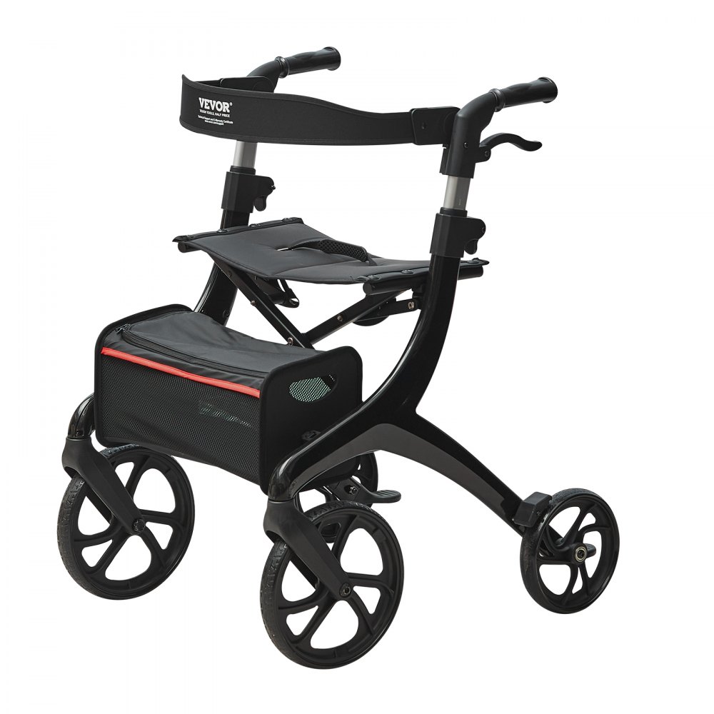 VEVOR Deambulatore Pieghevole per Anziani Adulti, Deambulatore Leggero in Alluminio con Sedile e Maniglia Regolabile, Deambulatore per disabili a 4 Ruote, Capacità 300LBS