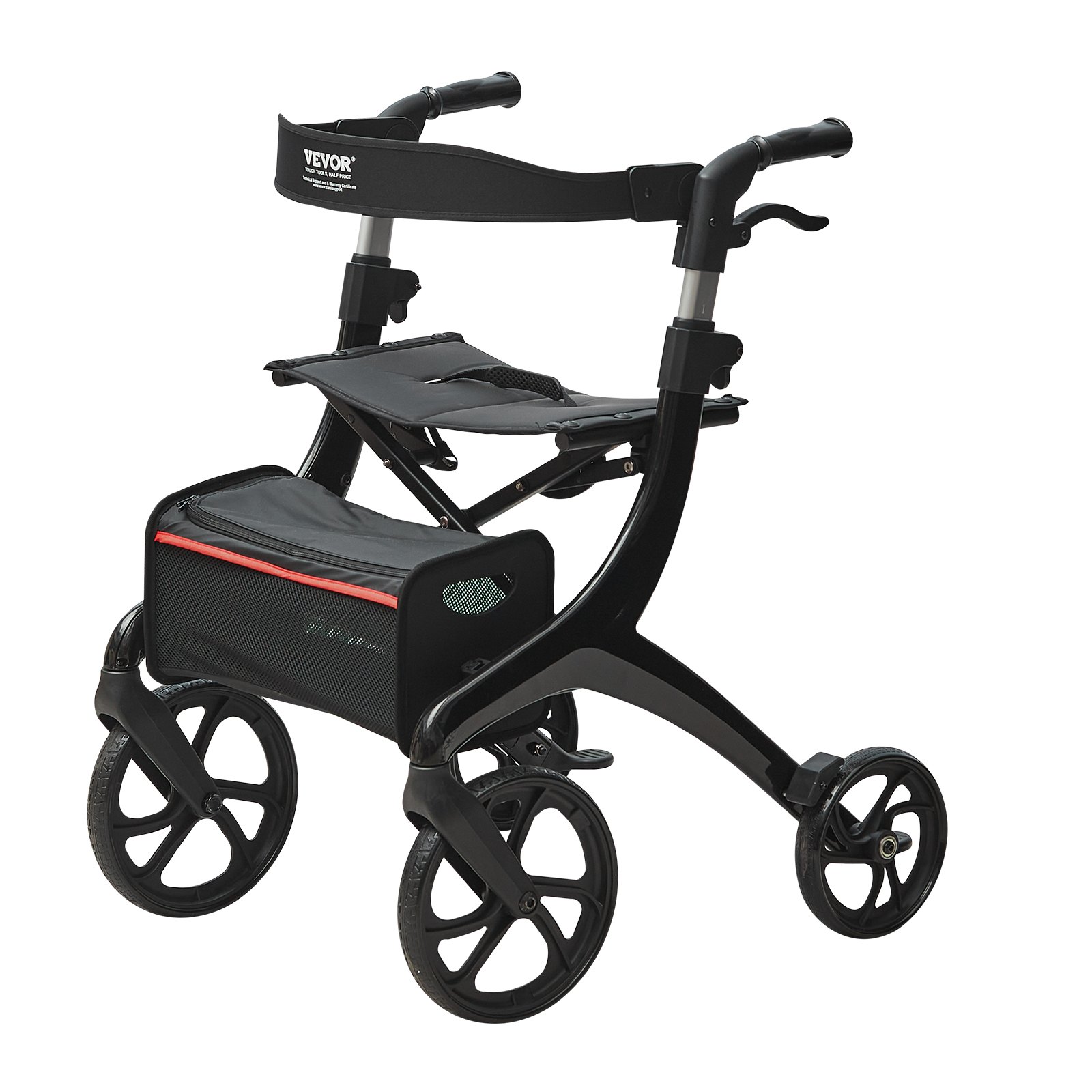 VEVOR Deambulatore Pieghevole per Anziani Adulti, Deambulatore Leggero in Alluminio con Sedile e Maniglia Regolabile, Deambulatore per disabili a 4 Ruote, Capacità 300LBS