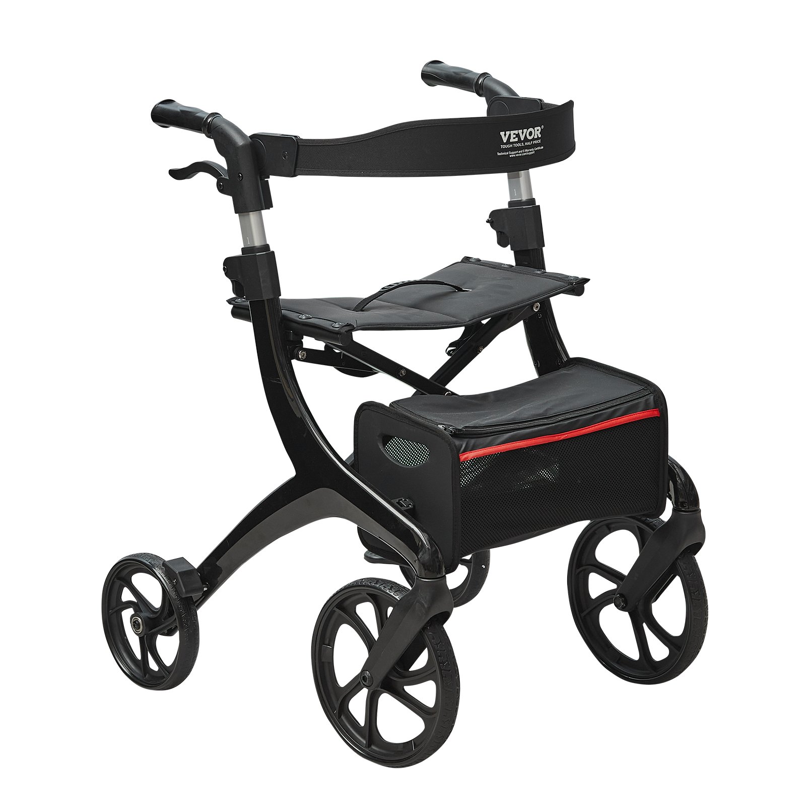 VEVOR Deambulatore Pieghevole per Anziani Adulti, Deambulatore Leggero in Alluminio con Sedile e Maniglia Regolabile, Deambulatore per disabili a 4 Ruote, Capacità 300LBS