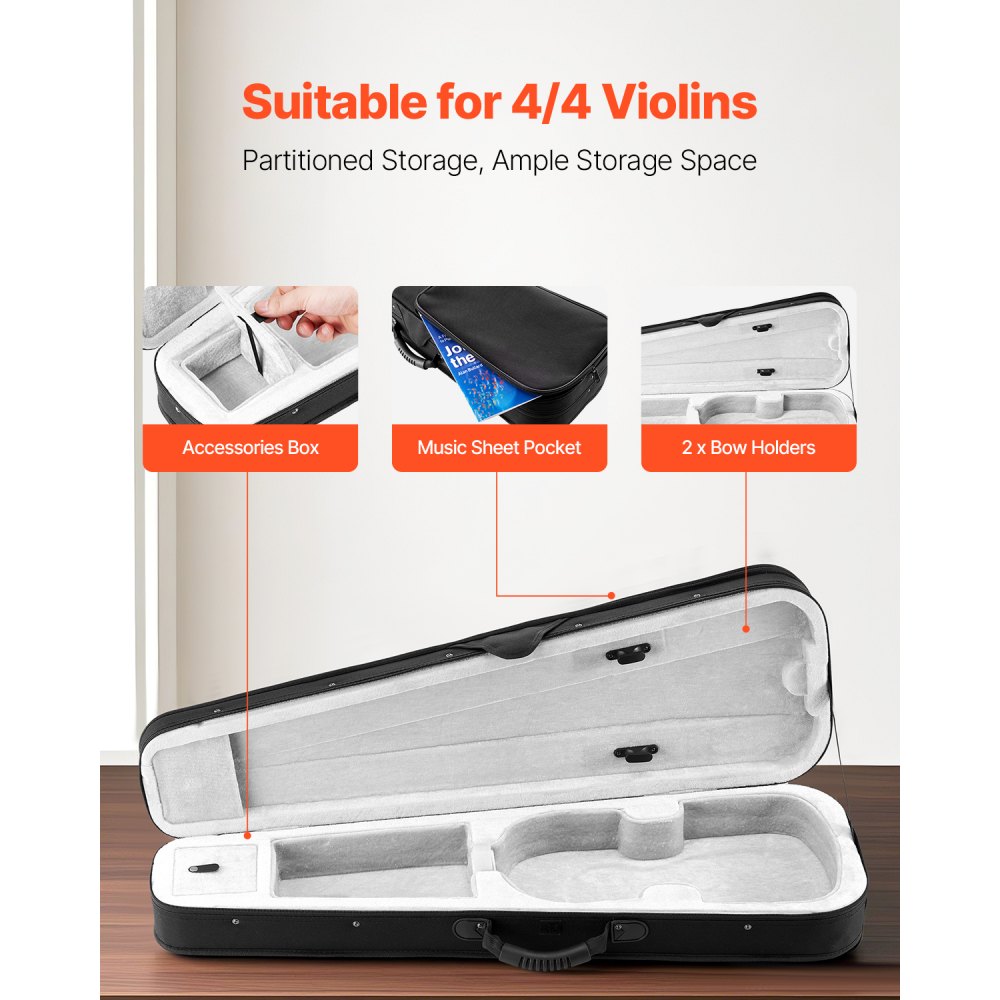 VEVOR Custodia per Violino, Dimensione Completa 4/4, Custodia da Viaggio per Violino 4/4 in Nylon Impermeabile, con Fodera in Peluche, Doppia Tracolla, Antigraffio, Forma Triangolare, Nero