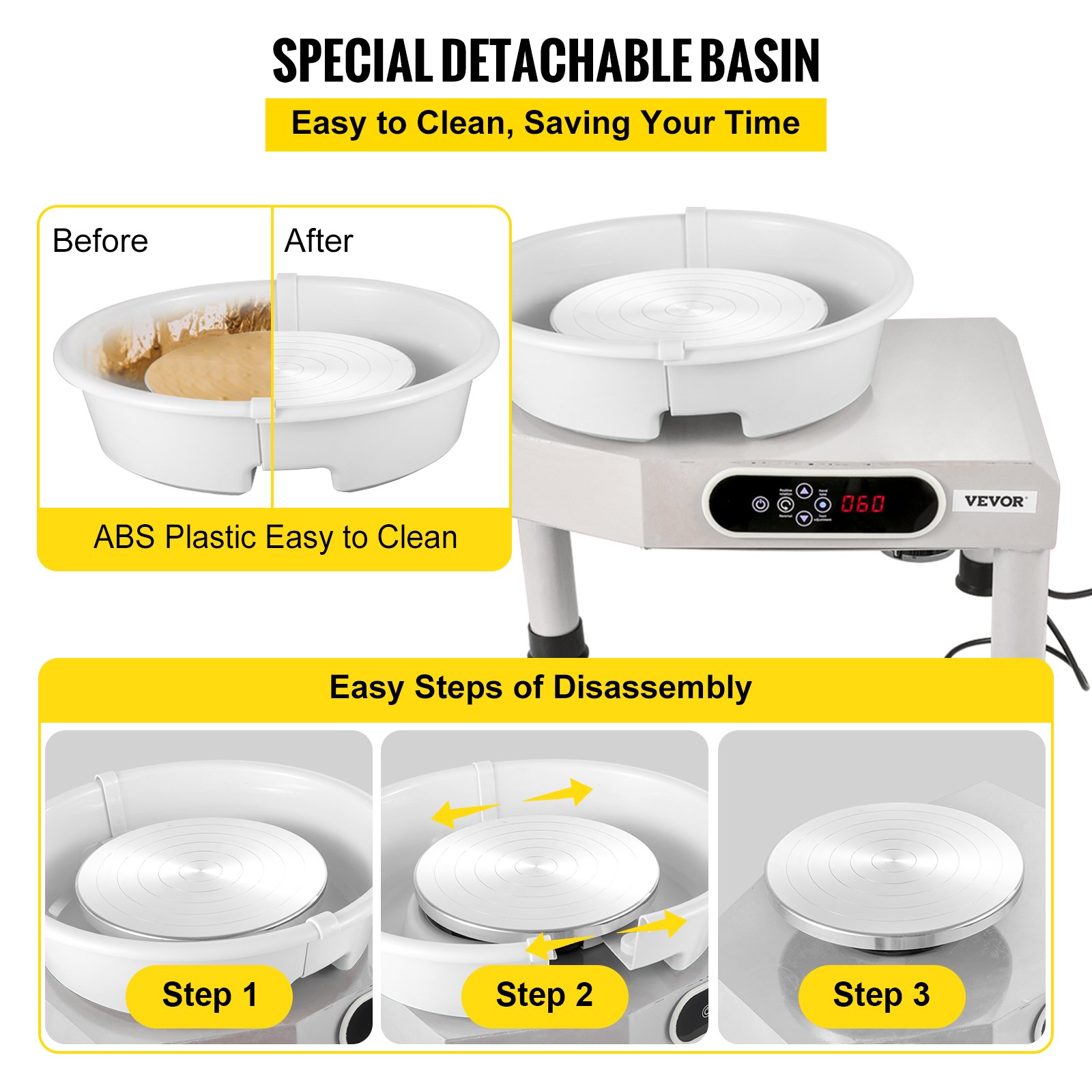 VEVOR tornio per ceramica Macchina per Argilla Ceramica con Ruota Display Lcd 350W GCJX-008 Ruota Elettrica Ceramica con Display Lcd Grigio