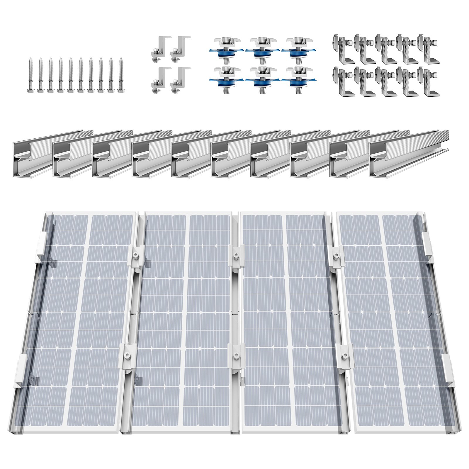 VEVOR Solar Panel Mounting Kit, Solar Panel Mounting Set with 10x 100 mm Rails, 4x End Clamps and 6x Lightweight Clamps, Solar Panel Mounting Brackets for Metal Roofs, Concrete Roofs, Wooden Roofs, Tile Roofs