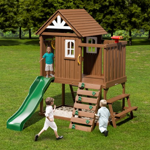 Backyard Discovery Skyfort II Parco Giochi In Legno Con Altalene E Scivolo Per Bambini, Castello Da Giardino - 2