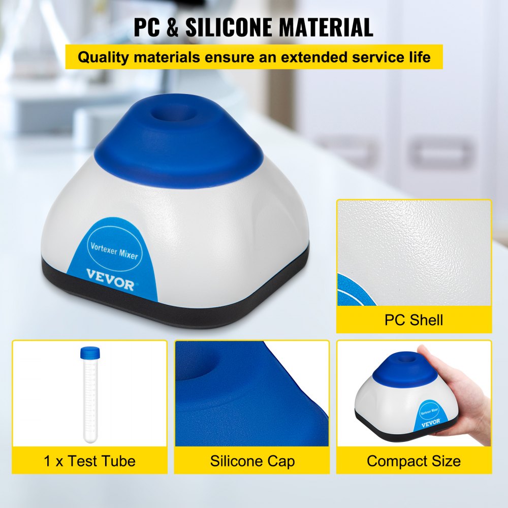VEVOR Mini Miscelatore a Vortice 6000 Giri/Min (Fissa), Mini Agitatore Vortice Max 50ml, Frullatore Vortice 4 W, Vortex Mixer Mescola Vari Liquidi provette, Smalto Gel ecc.