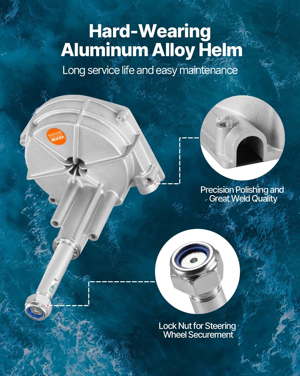 VEVOR Kit sistema di sterzo fuoribordo, cavo di controllo per barca da 14 piedi, albero conico standard 3/4", volante 13,5", sistema di sterzo marino in alluminio, per yacht, barche da pesca