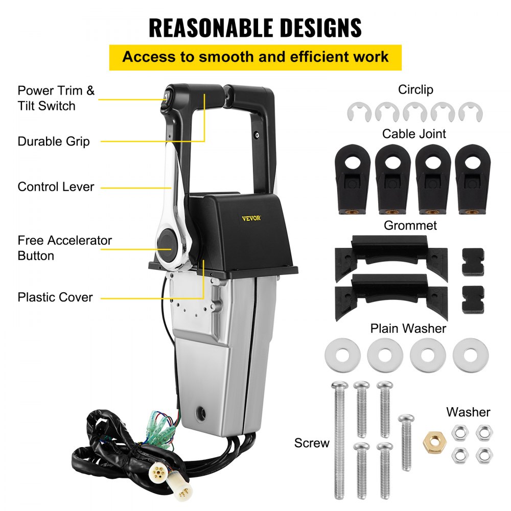 VEVOR Comando dell'Acceleratore per Barca 704-48207-13 Telecomando Doppia Chiesuola Fuoribordo Doppio Acceleratore per Barca Cavo di Controllo Durevole Telecomando Fuoribordo per Comandi Yamaha 704