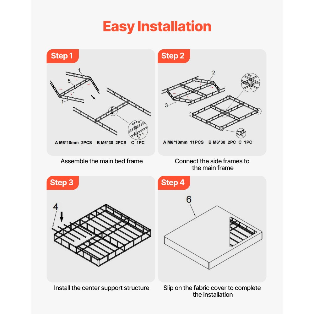 VEVOR Base Struttura Letto a Molle Capacità a Carico max. 1587,57 kg Rete a Doghe con Rivestimento in Tessuto Lavabile, Struttura per Letto Matrimoniale Queen Size, Base per Letto in Metallo