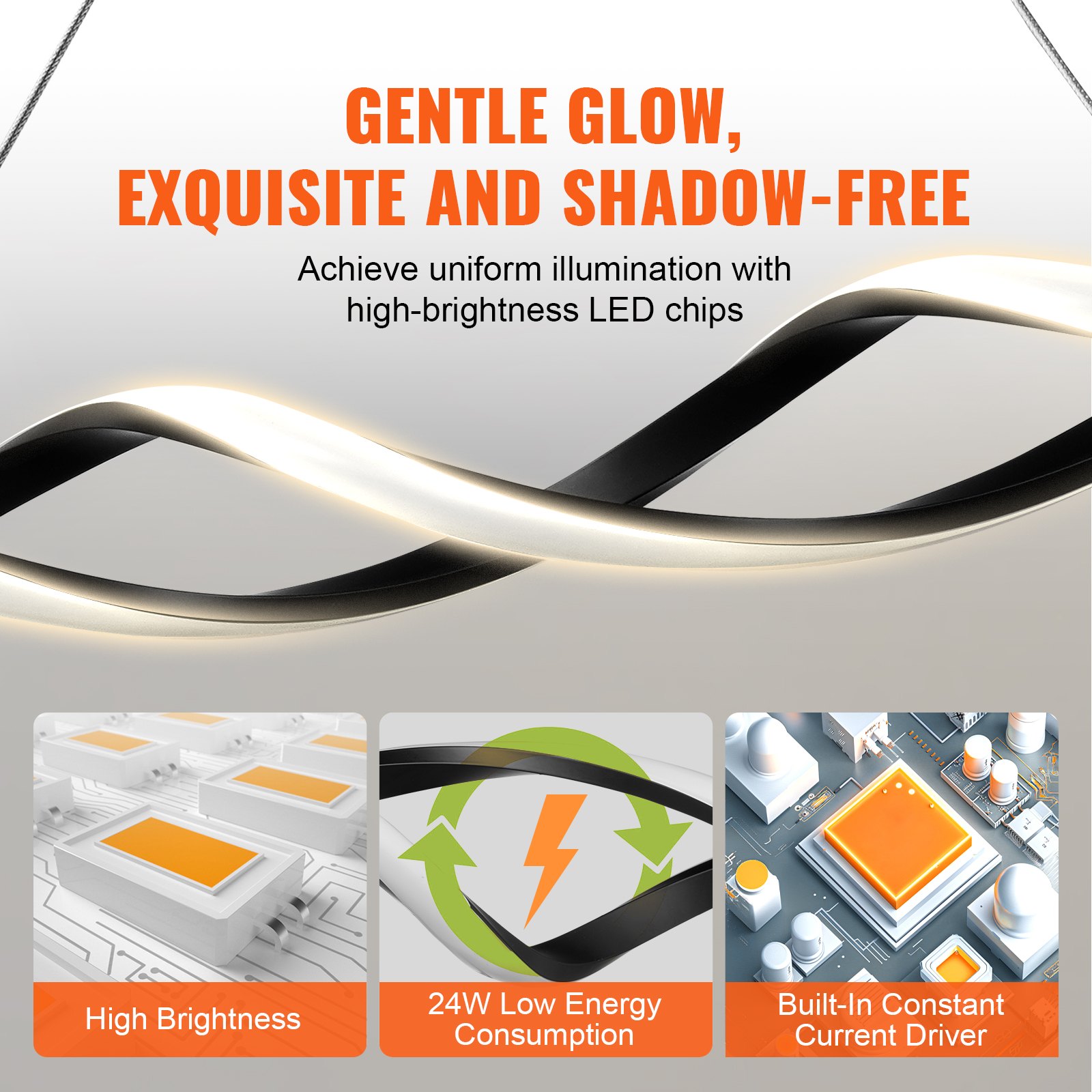 VEVOR Lampadari Moderni 24W Lampada a Sospensione LED Dimmerabile con Paralume in Silicone con Telecomando, Lampada da Soffitto Luminosità Temperatura Colore Regolabile 3000K-6000K per Sala da Pranzo