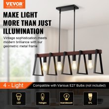 VEVOR Lampada a Sospensione Cucina 4 Luci Lampada Sala Pranzo Regolabile 60 W