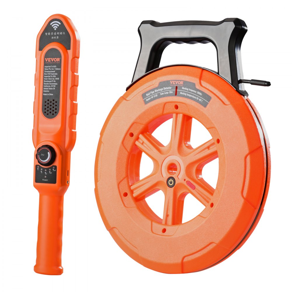 VEVOR Pipe Blockage Detector, Pipe Blockage Detector, Pipe Cleaner, ABS Housing, Pipe Inspection and Cleaning Device, 30m Cable, Detection Distance: Non-metallic pipes 0-40cm, Metal pipes 0-15cm