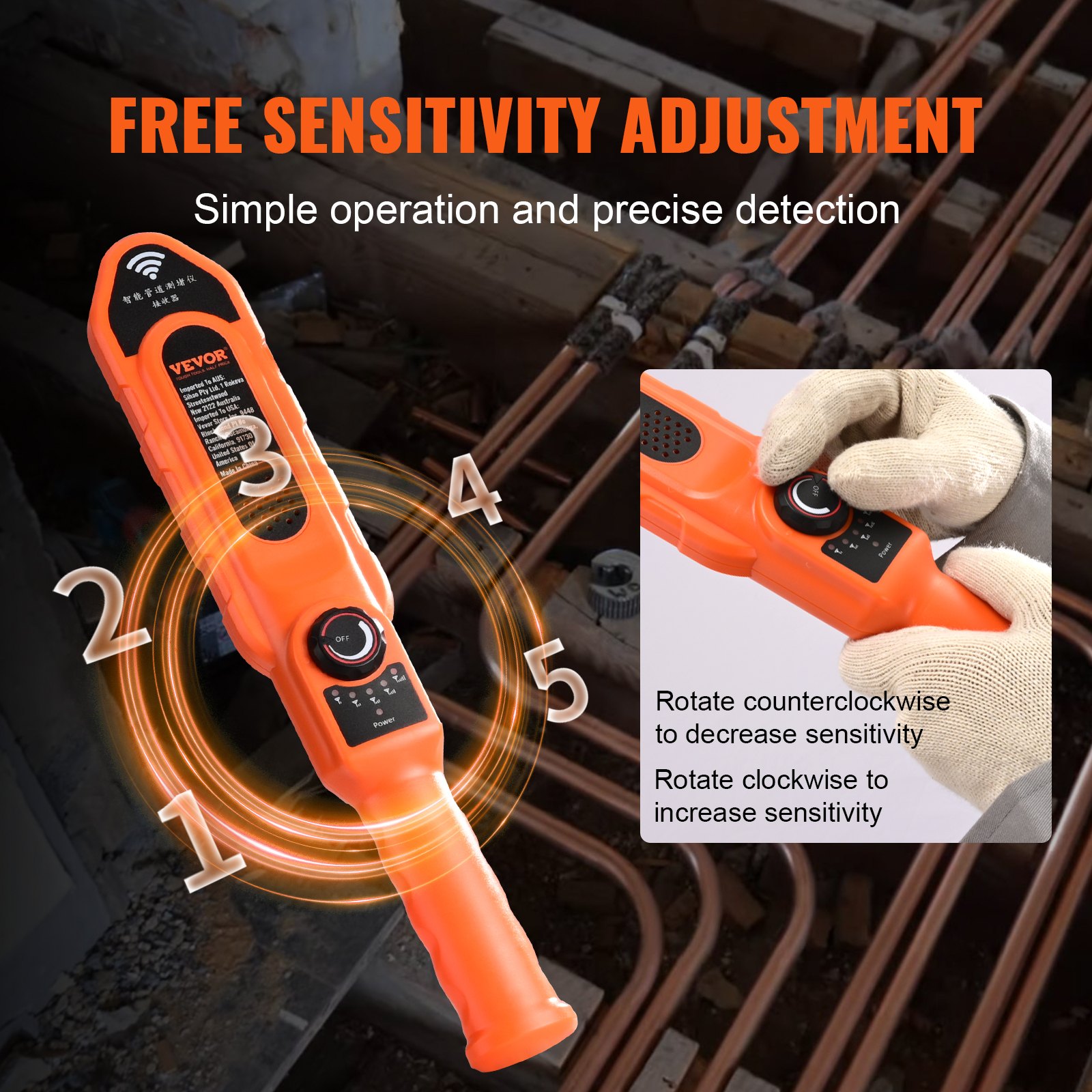 VEVOR Pipe Blockage Detector, Pipe Blockage Detector, Pipe Cleaner, ABS Housing, Pipe Inspection and Cleaning Device, 30m Cable, Detection Distance: Non-metallic pipes 0-40cm, Metal pipes 0-15cm