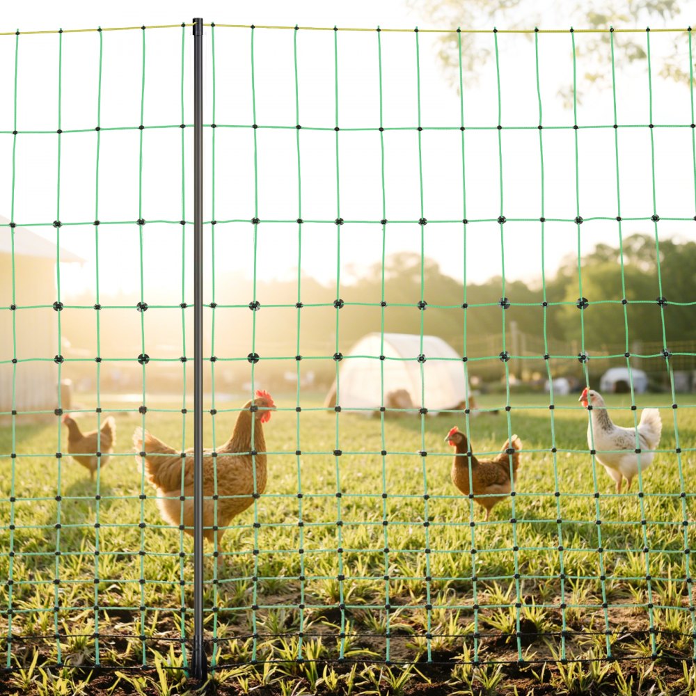 VEVOR Kit Rete per Recinzione Elettrica 1,21x30,48 m Recinzione in PE con Pali e Pali Doppi Punte, Rete Multiuso Portatile per Polli, Anatre, Oche, Conigli, in Cortili, Fattorie