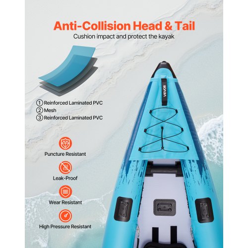 VEVOR Kayak Gonfiabile 2 Posti, Portata 318kg, Con Sedili E Pompa, Per Pesca E Avventura
