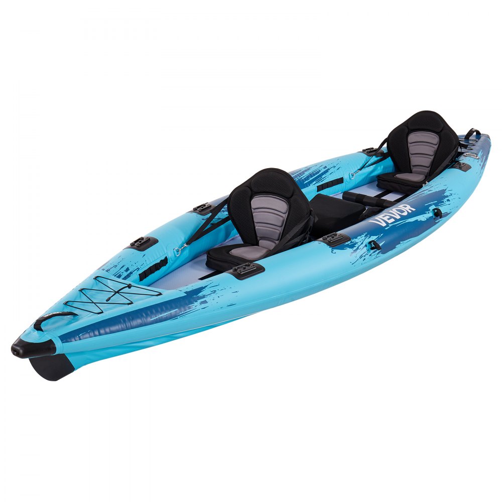 VEVOR Inflatable Kayak, 2-Person Inflatable Recreational Kayak 318kg Capacity, Leak & Puncture-Resistant with Padded Seat, PVC Drop-Stitch Floor, 2 Paddles, Hand Pump & Carry Bag for Fishing Camping