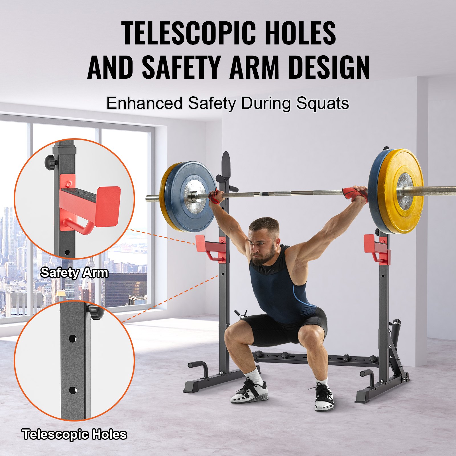 VEVOR Squat Power Rack regolabile per carichi pesanti con bilanciere per panca pesi