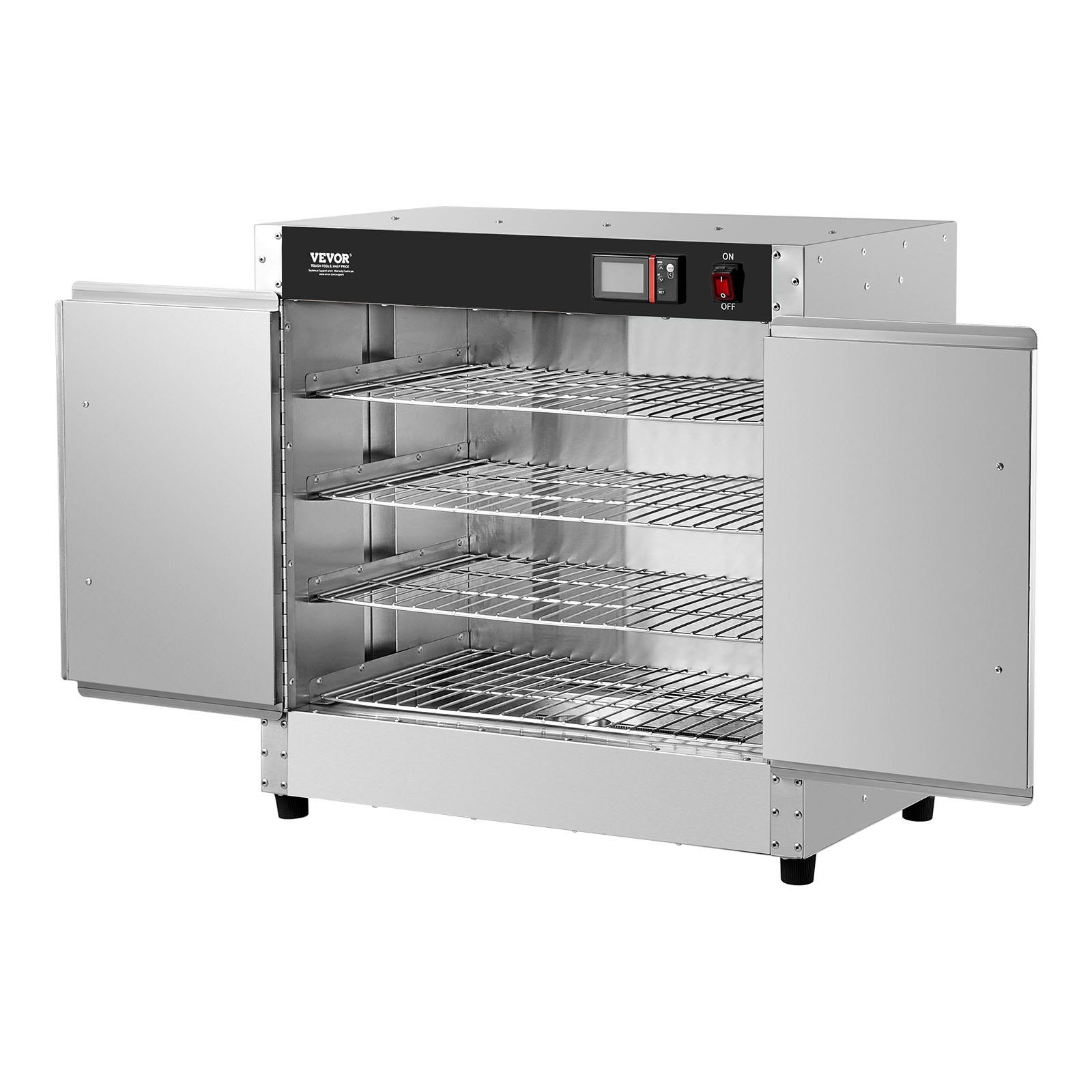 VEVOR Hot Box Food Warmer, Scaldavivande a 4 Ripiani con Vassoio per l'Acqua, 4 Teglie, Doppia Porta e Ripiani Regolabili, Armadio Scaldavivande in Acciaio Inox, Ideale per Conservare Ristorante