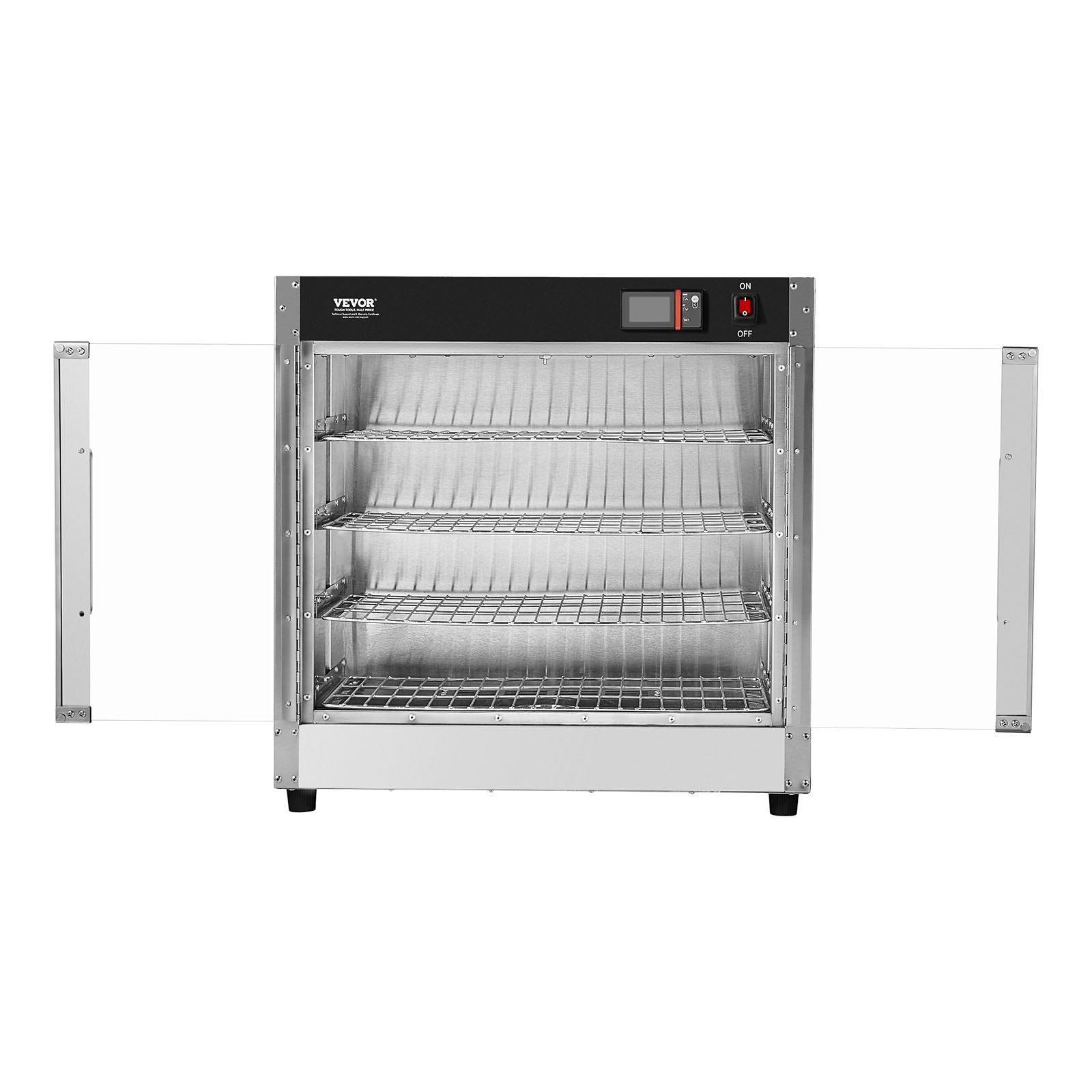 VEVOR Armadio Scaldapiatti 850 W Scaldavivande a 4 Ripiani con Vassoio per Acqua, 4 Teglie, Doppia Porta in Vetro e Ripiani Regolabili, Armadio Scaldavivande in Acciaio Inox, per Conservare Pizza