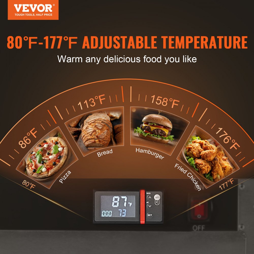 VEVOR Hot Box Food Warmer, Scaldavivande a 5 Ripiani con Vassoio per l'Acqua, 5 Teglie, Doppia Porta e Ripiani Regolabili, Armadio Scaldavivande in Acciaio Inox, Ideale per Conservare Ristorante