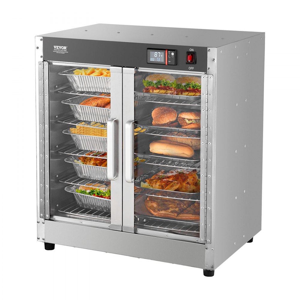 VEVOR Hot Box Food Warmer, Scaldavivande a 5 Ripiani con Vassoio per l'Acqua, 5 Teglie, Doppia Porta e Ripiani Regolabili, Armadio Scaldavivande in Acciaio Inox, Ideale per Conservare Ristorante