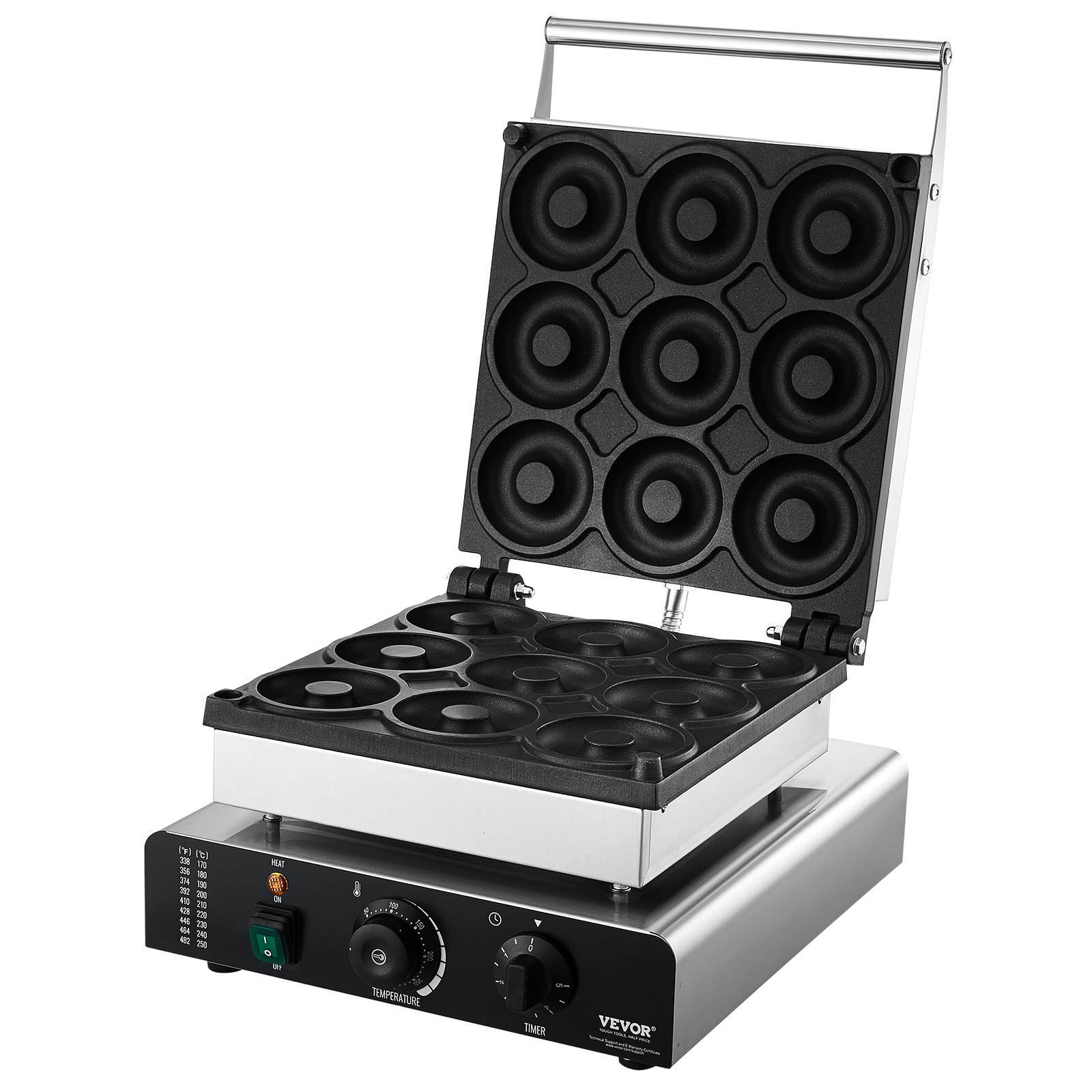 VEVOR Macchina per Ciambelle Elettrica 2000 W Macchina per Ciambelle Commerciale con Superficie Antiaderente, Entrambi Lati, Produce 9 Ciambelle, Temperatura 50-300 ℃, per Ristorante, Uso Domestico