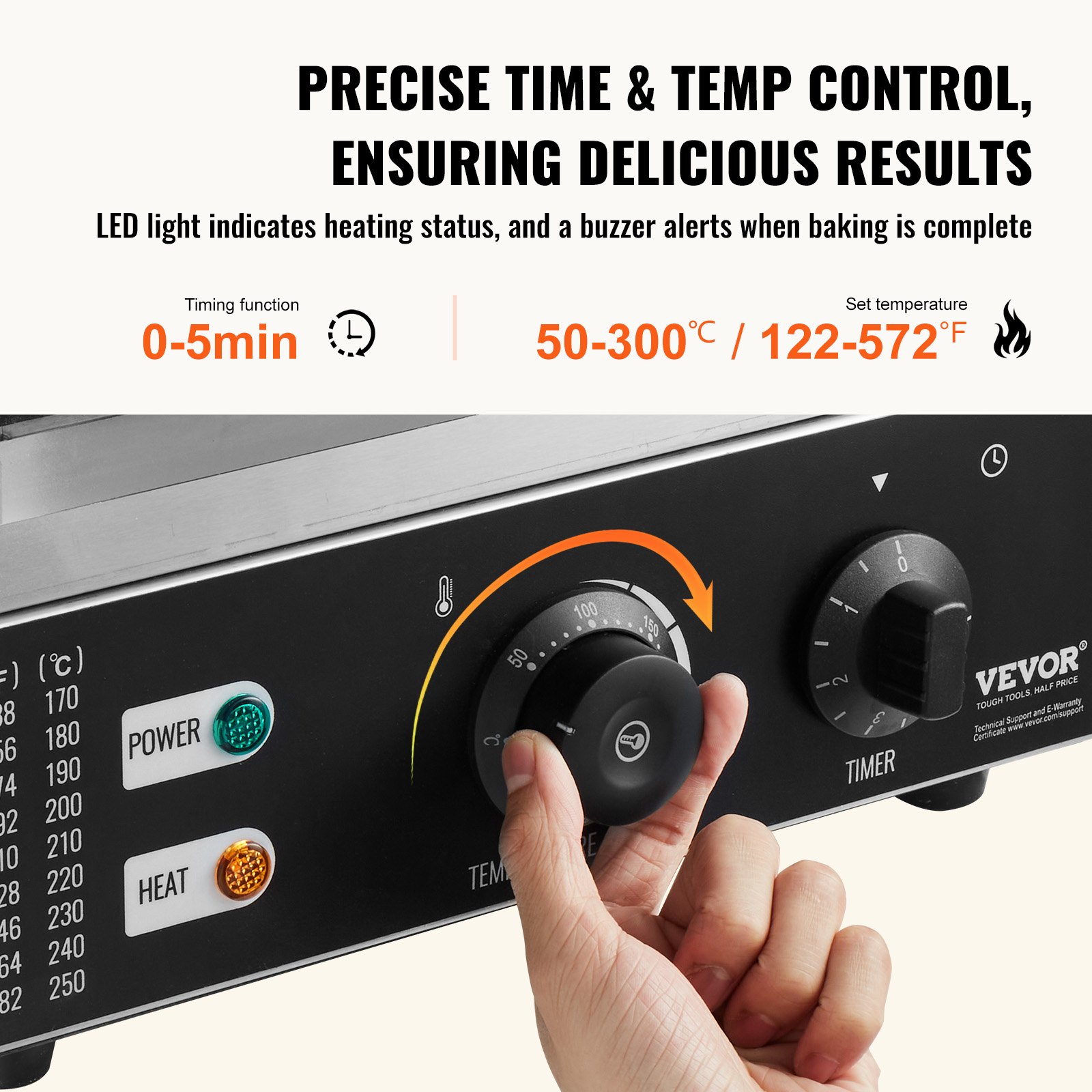 VEVOR Macchina per Ciambelle Elettrica 1550 W Macchina per Ciambelle Commerciale con Superficie Antiaderente, Entrambi Lati, Produce 6 Ciambelle, Temperatura 50-300 ℃, per Ristorante, Uso Domestico