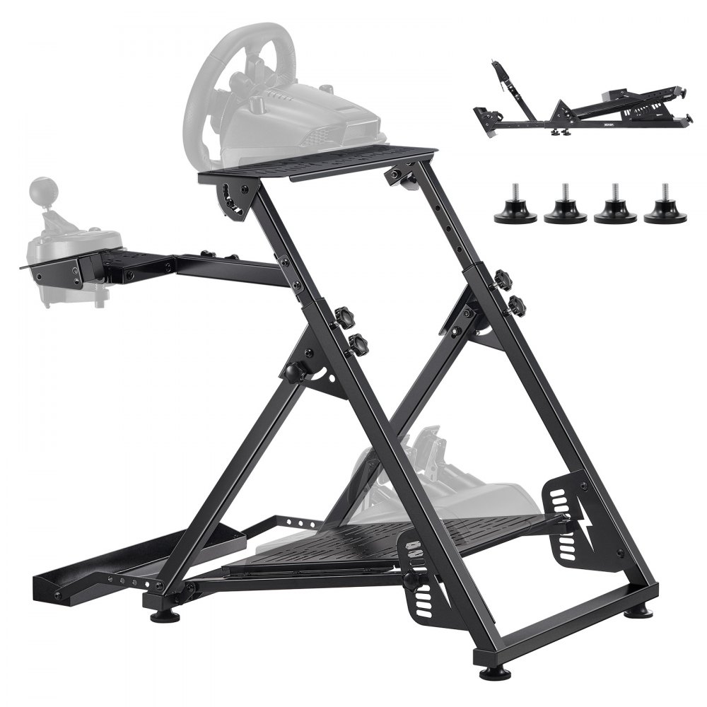 VEVOR Supporto per Volante da Corsa Pieghevole Regolabile, Compatibile con Logitech G923, G920, G29, G27, Thrustmaster T300RS TX F458, T500RS, T3PA-PRO (F1/GT), Pedali NON Inclusi