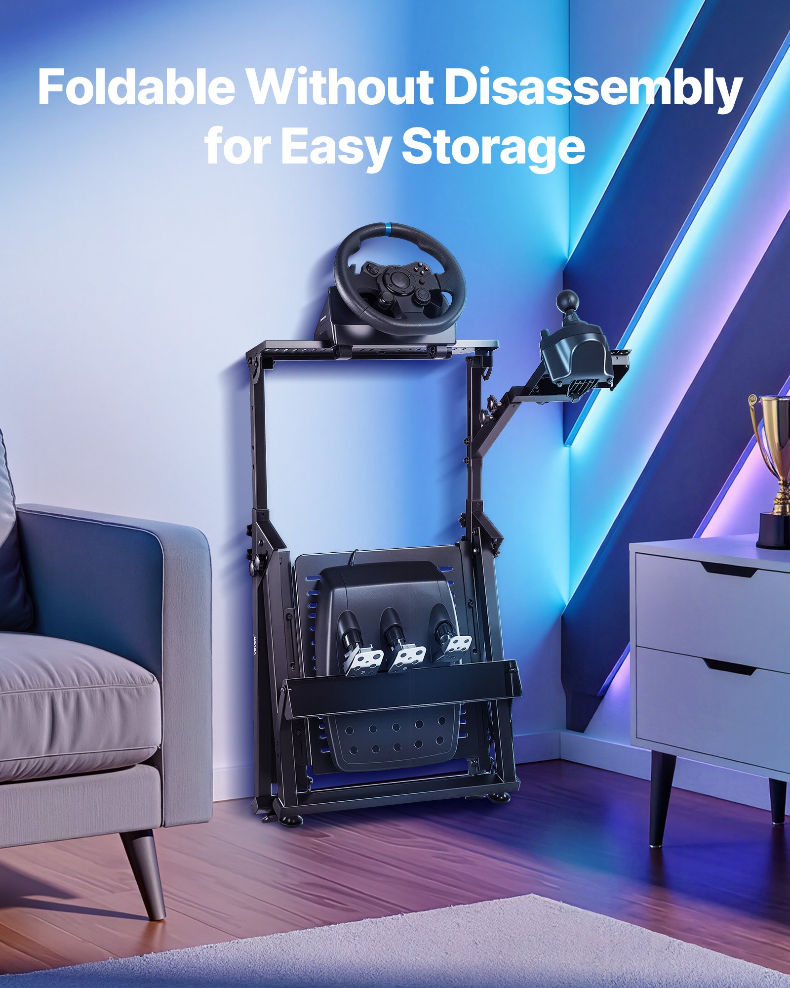 VEVOR Supporto per Volante da Corsa Pieghevole Regolabile, Compatibile con Logitech G923, G920, G29, G27, Thrustmaster T300RS TX F458, T500RS, T3PA-PRO (F1/GT), Pedali NON Inclusi