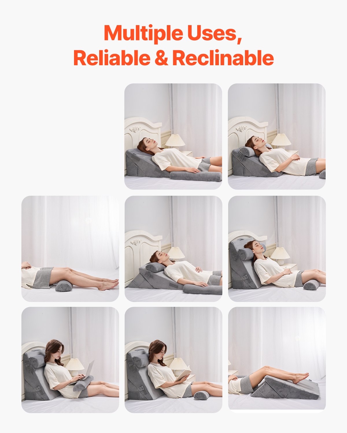 VEVOR Cuscino a Cuneo per Dormire, Set 4, Cuscini Ortopedici Regolabili per Letto, Supporto per Braccio, Gamba, Collo e Spalla, per Mal di Schiena, Reflusso Acido, Sollievo dal Russare, Grigio Scuro