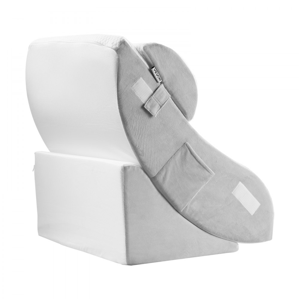 VEVOR Cuscino a Cuneo per Dormire, Set di 4, Cuscini Ortopedici Regolabili per Letto, Supporto per Gambe, Collo e Spalle, per Mal di Schiena, Reflusso Acido, Sollievo dal Russare, Bianco/Grigio